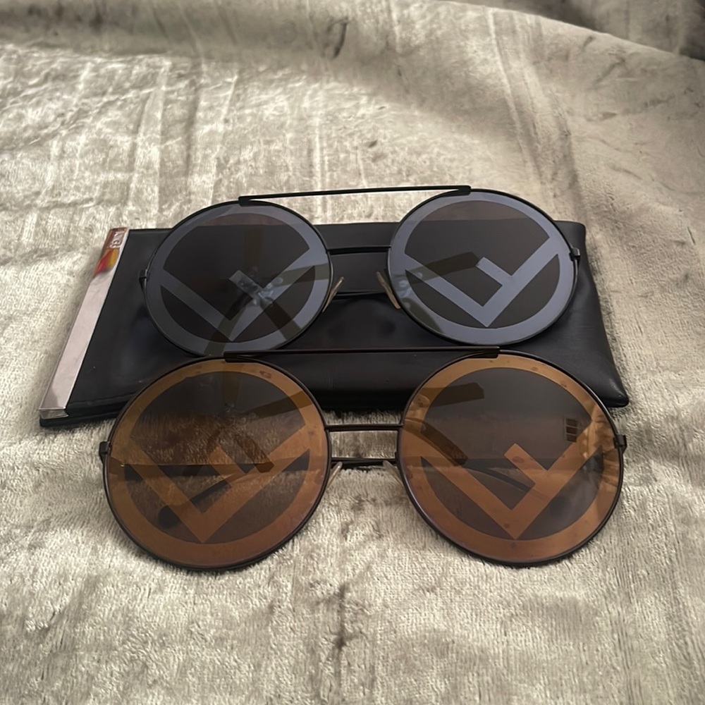 AUTHENTIC FENDI ROUND SUNGLASSES IN BLACK AND BROWN.